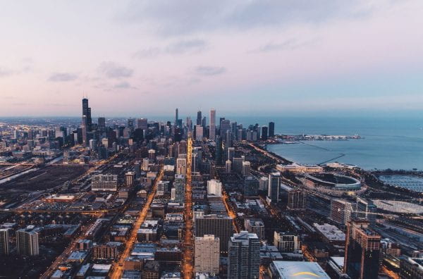 Aerial photo of downtown Chicago taken from the south