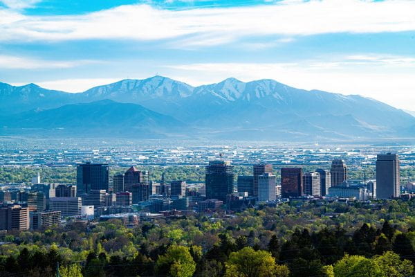 Photo of Salt Lake City with mountains in the background. By Brent Pace on Unsplash.